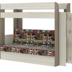 Кровать 2-х ярусная с диваном Карамель 75 (Музыка) Ясень шимо светлый/темный в Красноуральске - krasnouralsk.mebel24.online | фото