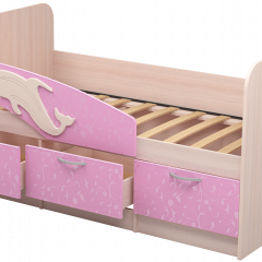Кровать Дельфин 1,6 (Дуб молочный/фасад - Ламарти розовый) в Красноуральске - krasnouralsk.mebel24.online | фото