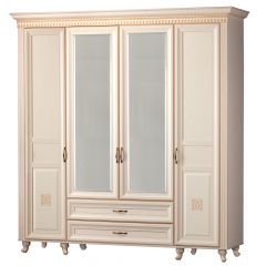 Шкаф для одежды 4-дверный с зеркалом №493 Марлен кремовый белый в Красноуральске - krasnouralsk.mebel24.online | фото