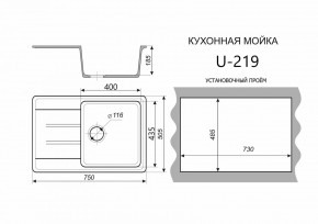 Каменная мойка ULSTONE U-219 (755х505) в Красноуральске - krasnouralsk.mebel24.online | фото 2