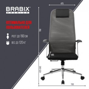 Кресло офисное BRABIX PREMIUM "Ultimate EX-801" хром, плотная двойная сетка Х2, черное/серое, 532918 в Красноуральске - krasnouralsk.mebel24.online | фото 5